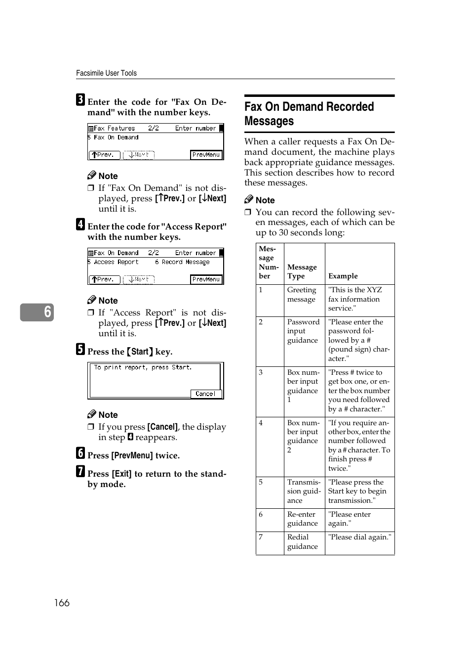P.166 “fax on demand re- corded messag- es, Fax on demand recorded messages | Savin 3799nf User Manual | Page 178 / 320