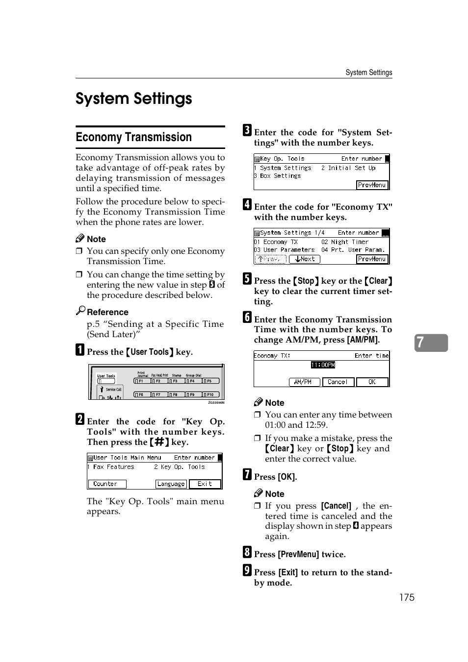 P.175 “econo- my transmis- sion, 7system settings, Economy transmission | Savin 3799nf User Manual | Page 187 / 320