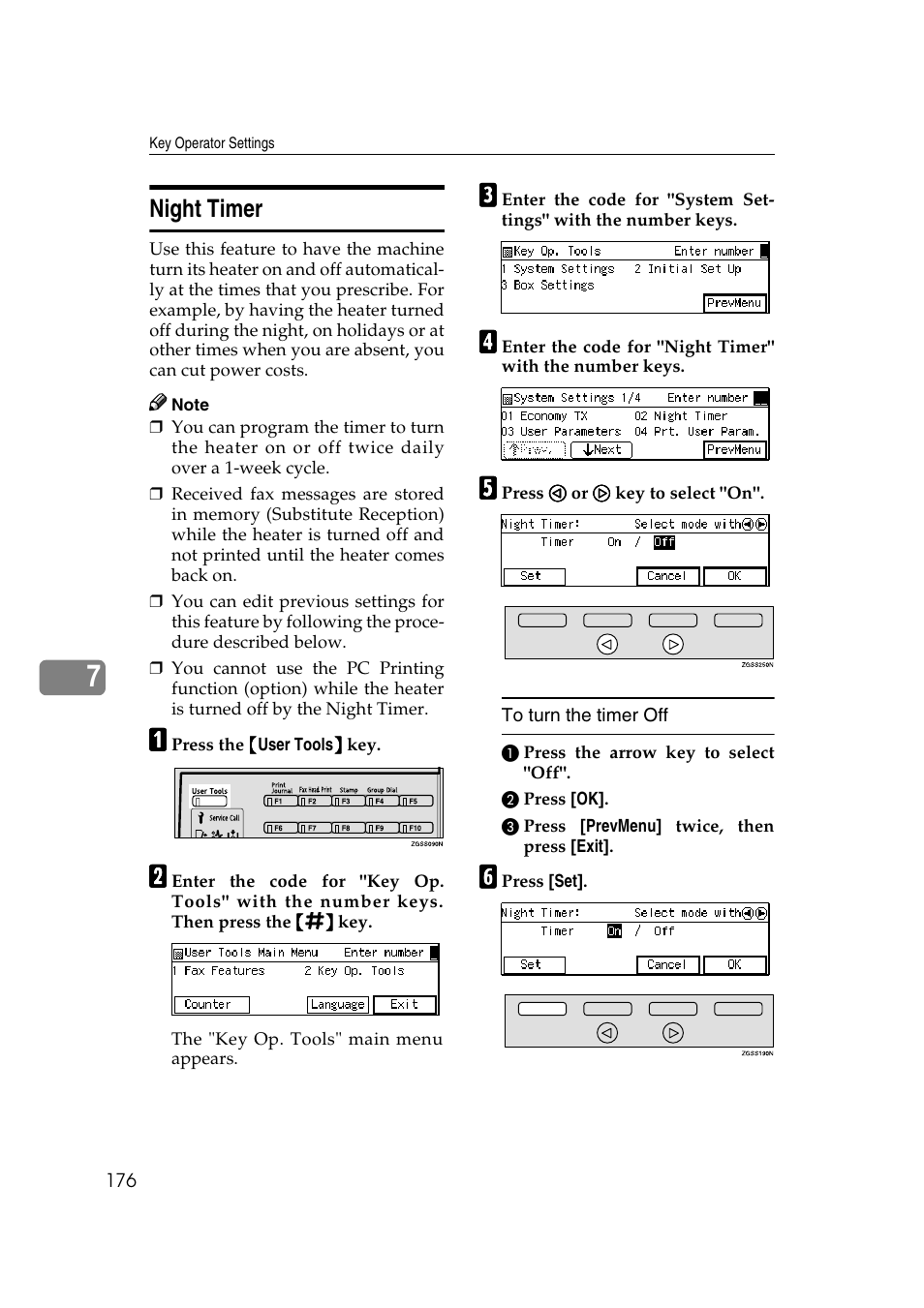 P.176 “night timer, Night timer | Savin 3799nf User Manual | Page 188 / 320