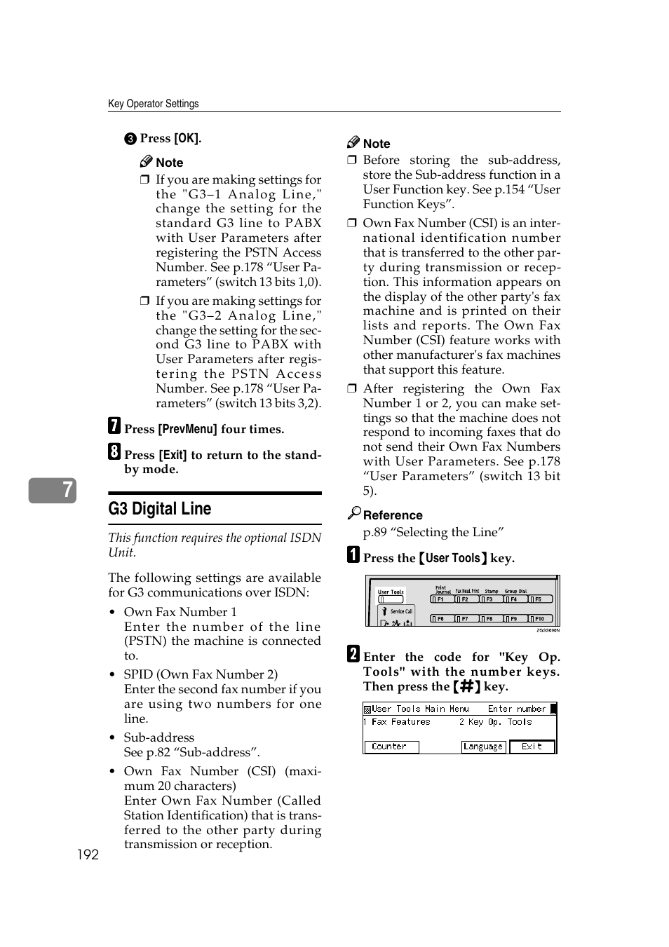 P.192 “g3 digi- tal line, P.192 “g3 digital line” p, G3 digital line | Savin 3799nf User Manual | Page 204 / 320