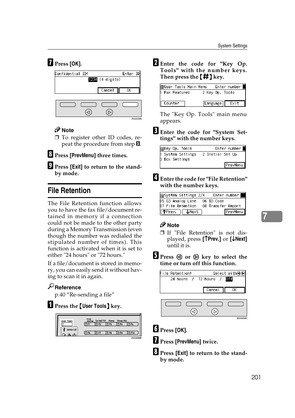 P.201 “file re- tention, File retention | Savin 3799nf User Manual | Page 213 / 320