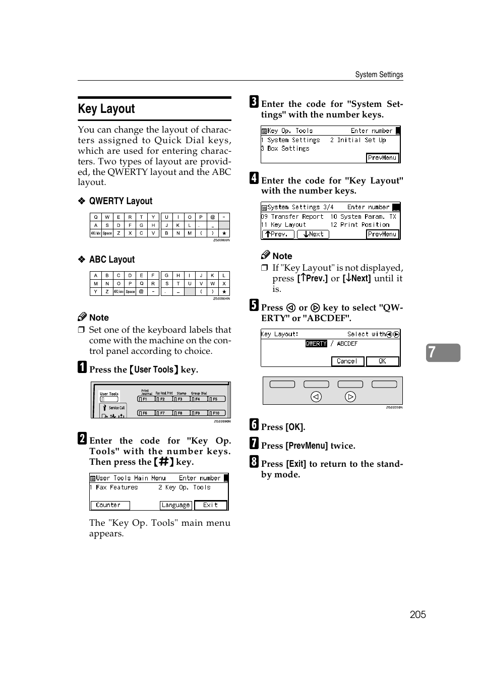 P.205 “key layout, Key layout | Savin 3799nf User Manual | Page 217 / 320