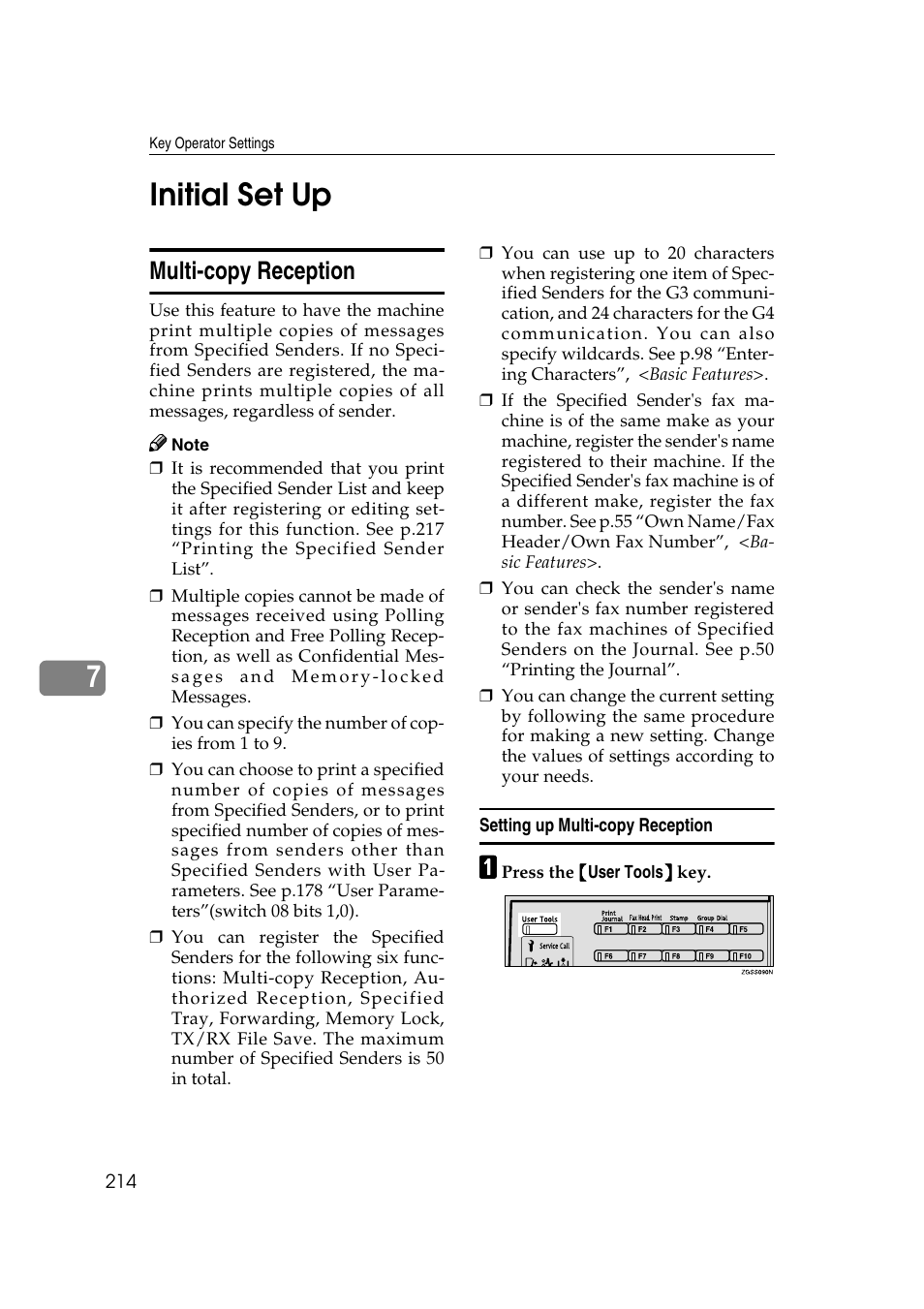 P.214 “multi- copy recep- tion, P.214 “multi- copy reception, 7initial set up | Multi-copy reception | Savin 3799nf User Manual | Page 226 / 320