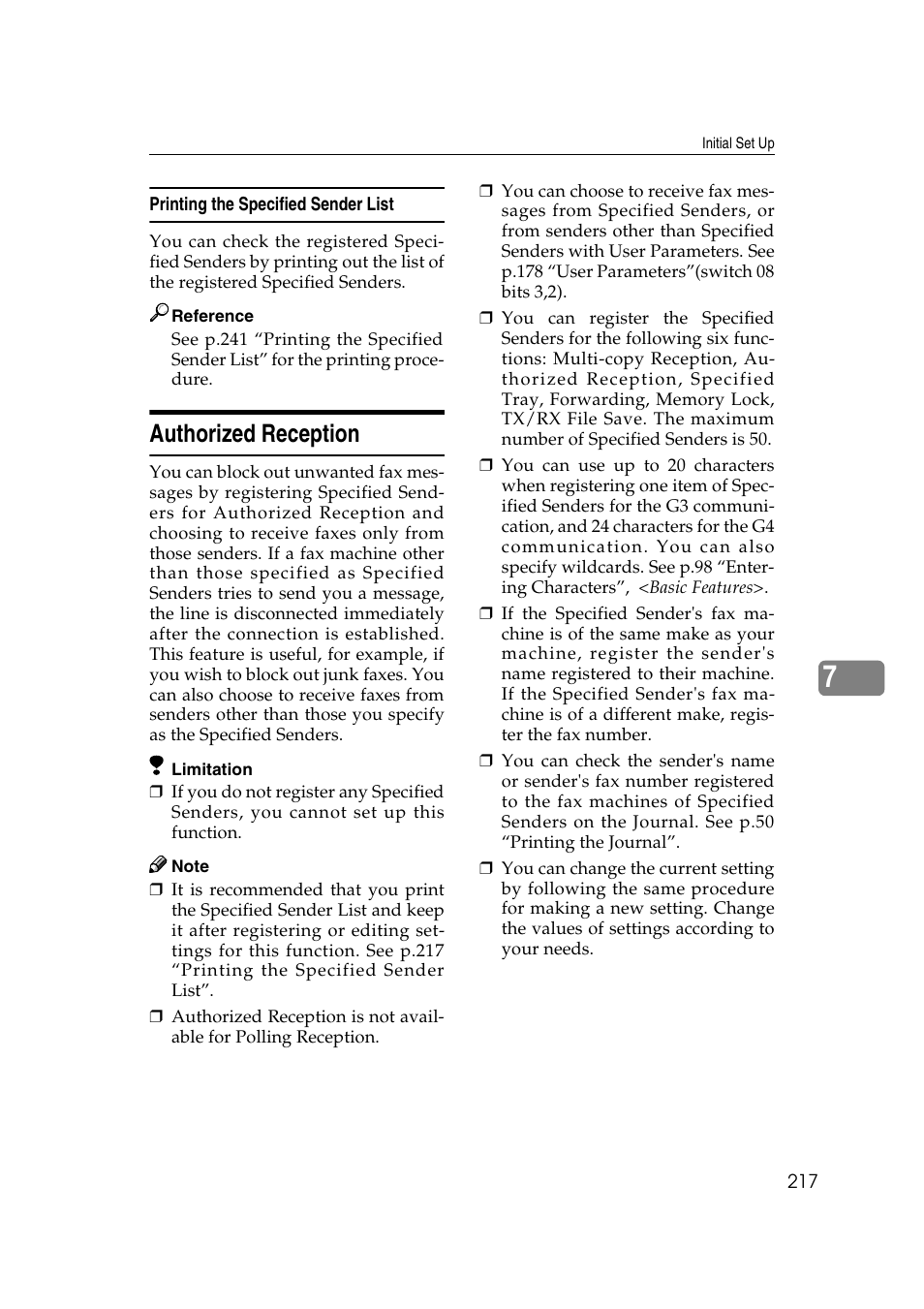 P.217 “autho- rized recep- tion, P.217 “autho- rized reception, Authorized reception | Savin 3799nf User Manual | Page 229 / 320
