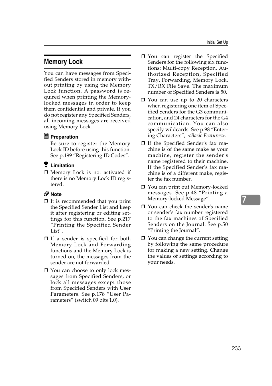 P.233 “memory lock | Savin 3799nf User Manual | Page 245 / 320