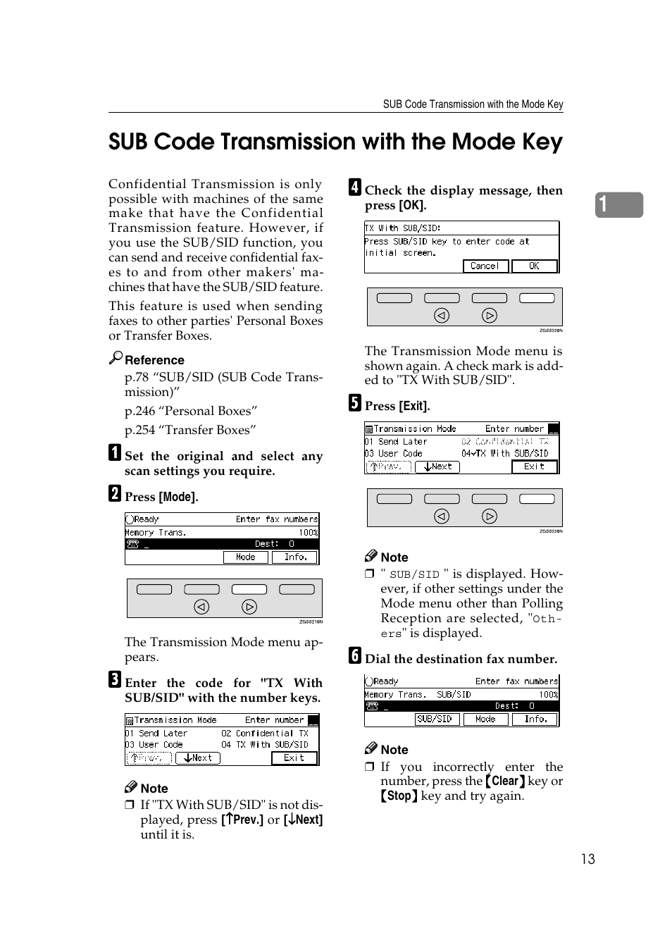 1sub code transmission with the mode key | Savin 3799nf User Manual | Page 25 / 320