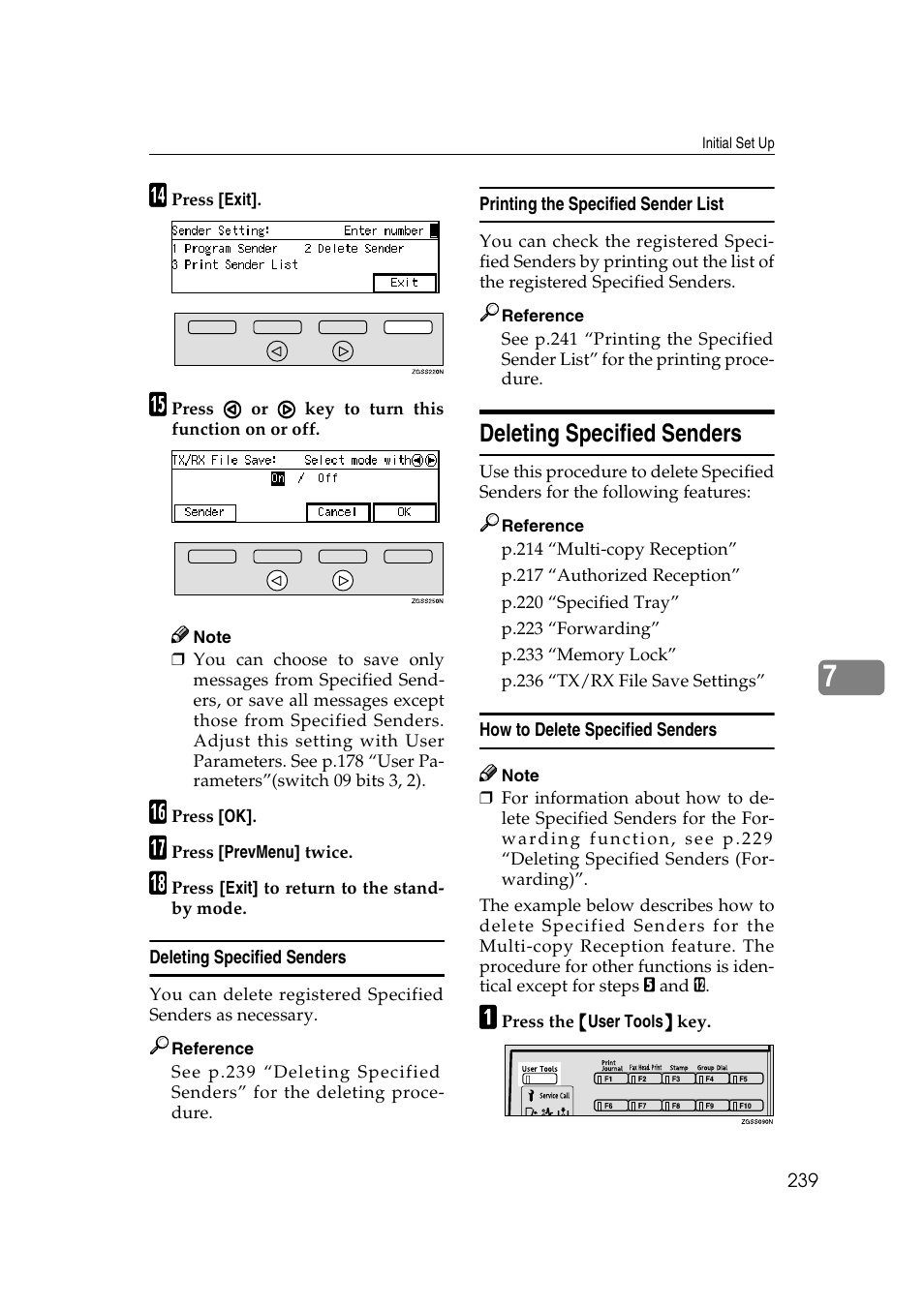 See p.239 “deleting specified senders, Deleting specified senders | Savin 3799nf User Manual | Page 251 / 320