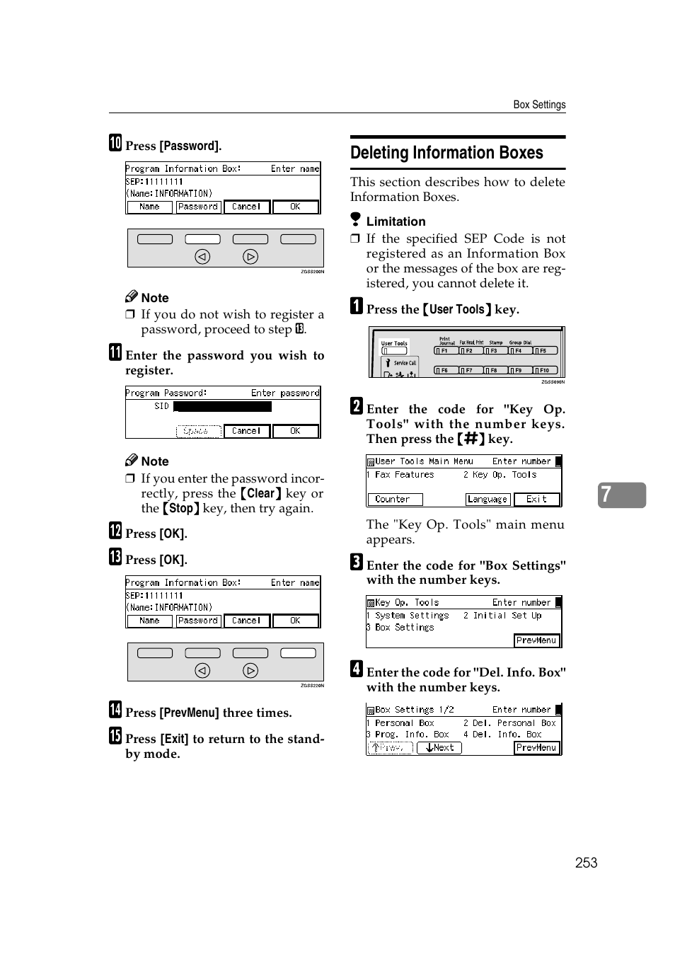 See p.253 “deleting information boxes, Deleting information boxes | Savin 3799nf User Manual | Page 265 / 320
