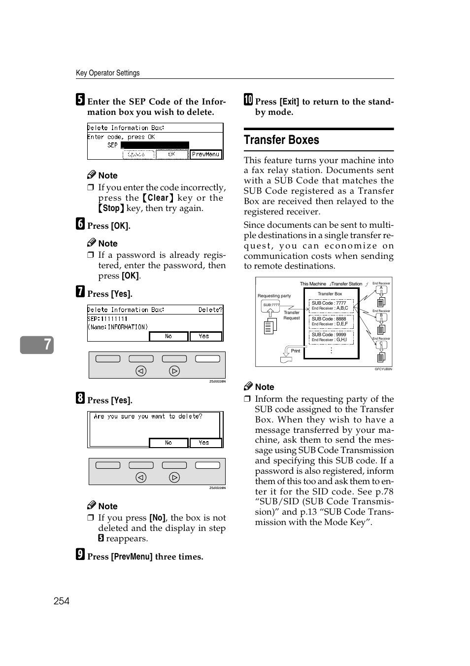 P.254 “transfer boxes, Transfer boxes | Savin 3799nf User Manual | Page 266 / 320