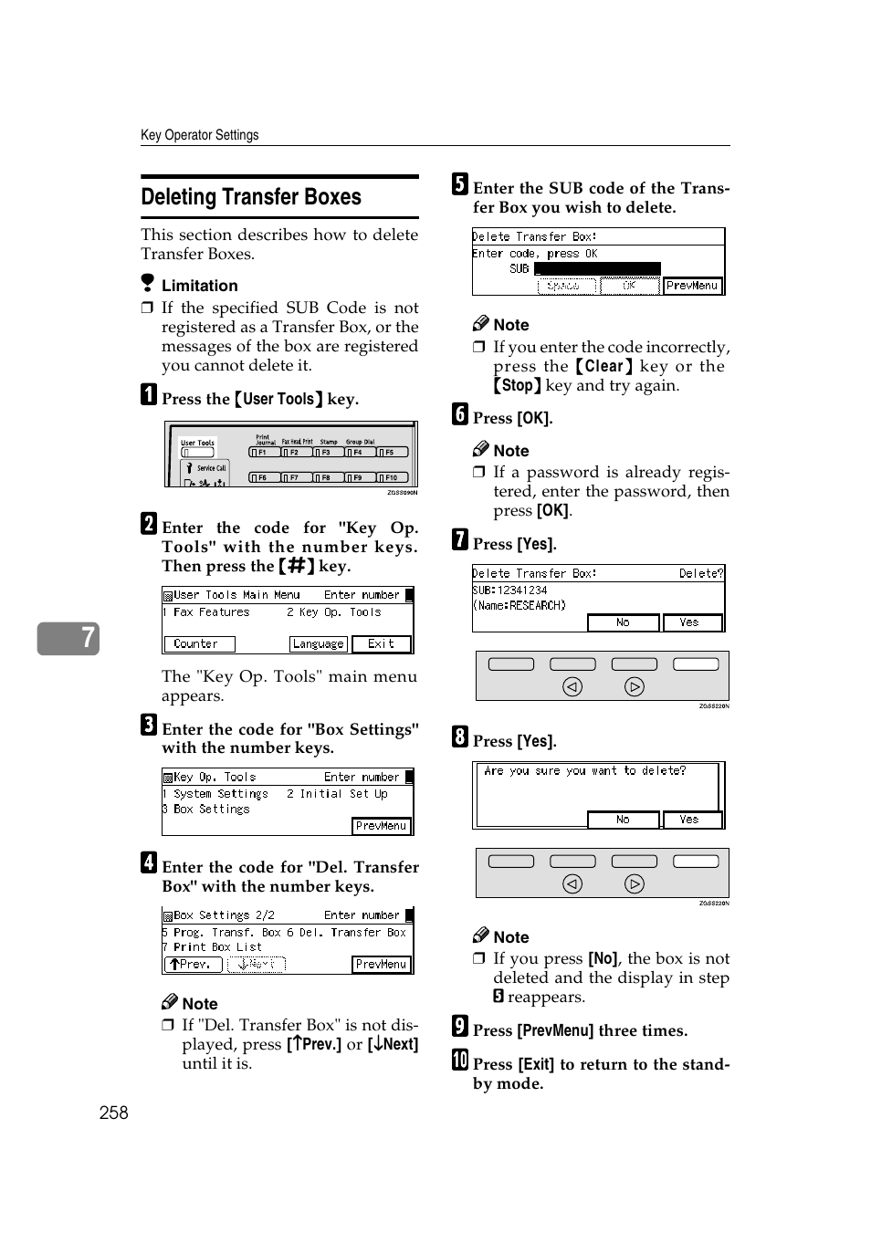 P.258 “deleting transfer box- es, Deleting transfer boxes | Savin 3799nf User Manual | Page 270 / 320
