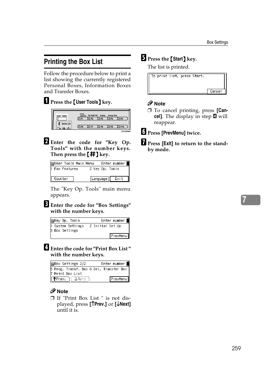 P.259 “printing the box list, Printing the box list | Savin 3799nf User Manual | Page 271 / 320