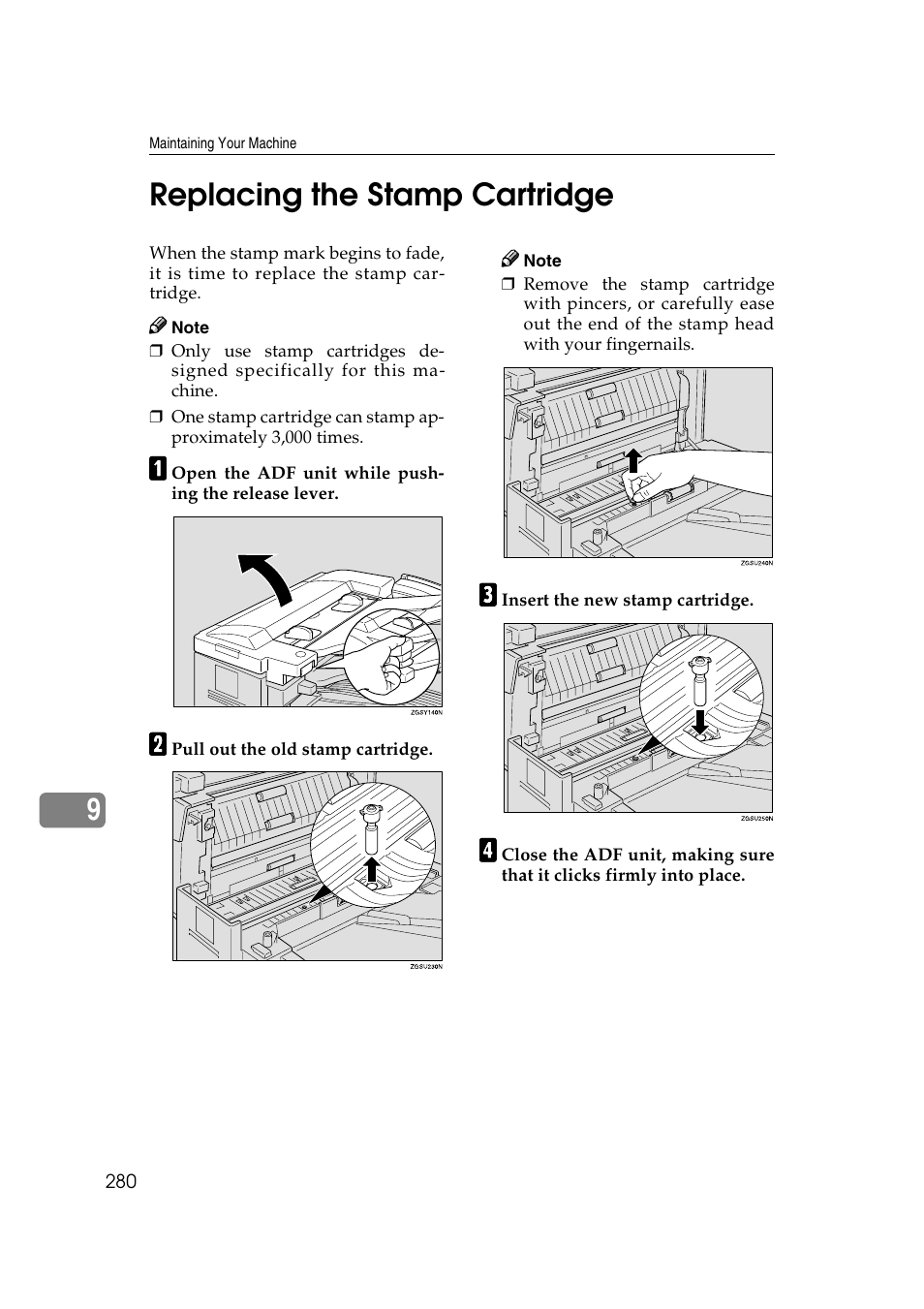 9replacing the stamp cartridge | Savin 3799nf User Manual | Page 292 / 320