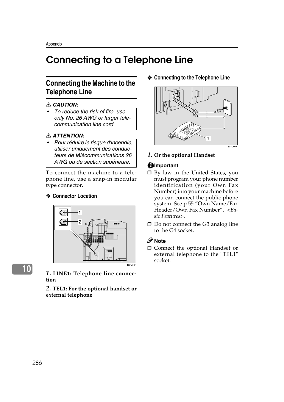 10 connecting to a telephone line, Connecting the machine to the telephone line | Savin 3799nf User Manual | Page 298 / 320