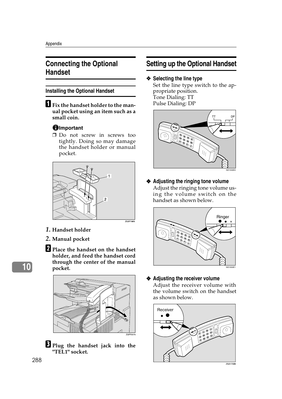 Connecting the optional handset, Setting up the optional handset | Savin 3799nf User Manual | Page 300 / 320