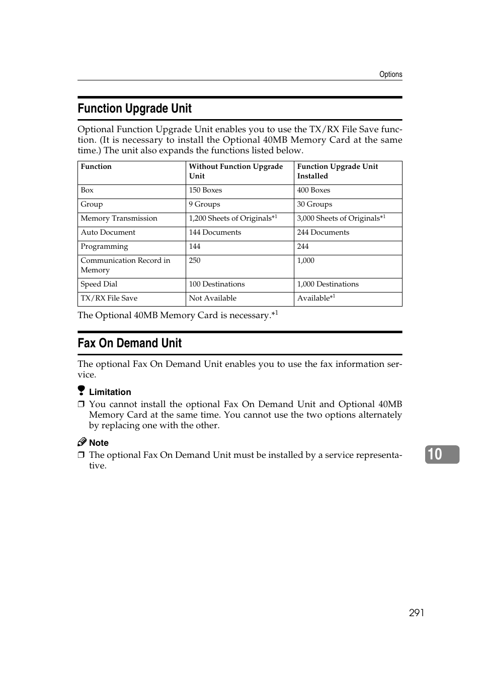 Function upgrade unit, Fax on demand unit | Savin 3799nf User Manual | Page 303 / 320