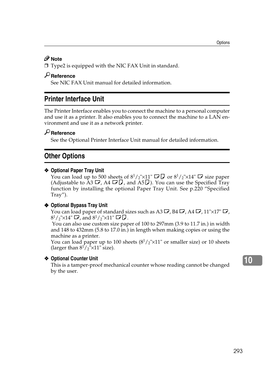 Printer interface unit, Other options | Savin 3799nf User Manual | Page 305 / 320