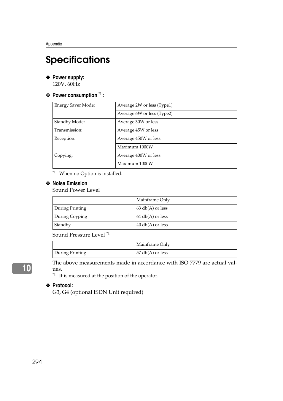 10 specifications | Savin 3799nf User Manual | Page 306 / 320