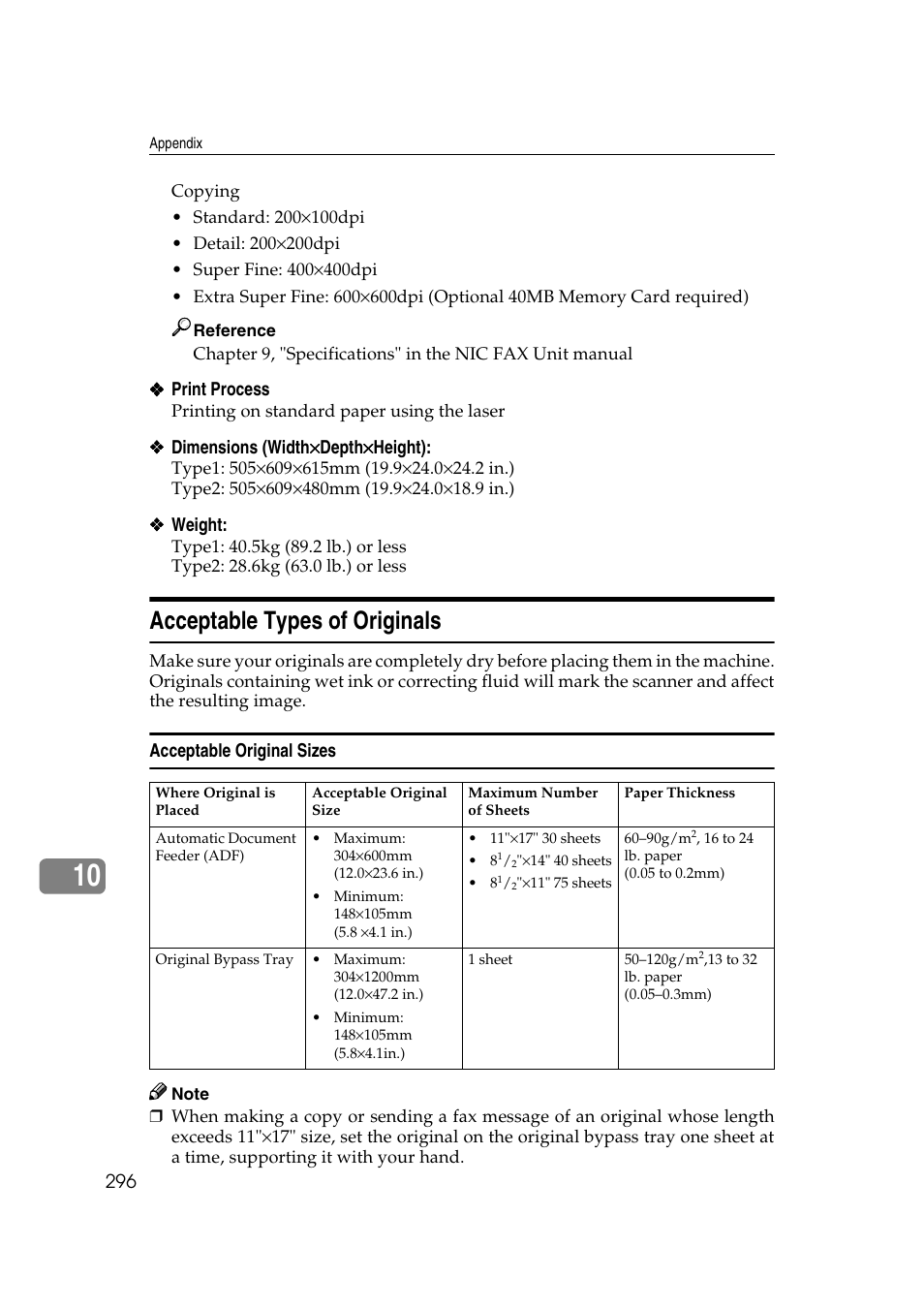 Acceptable types of originals | Savin 3799nf User Manual | Page 308 / 320