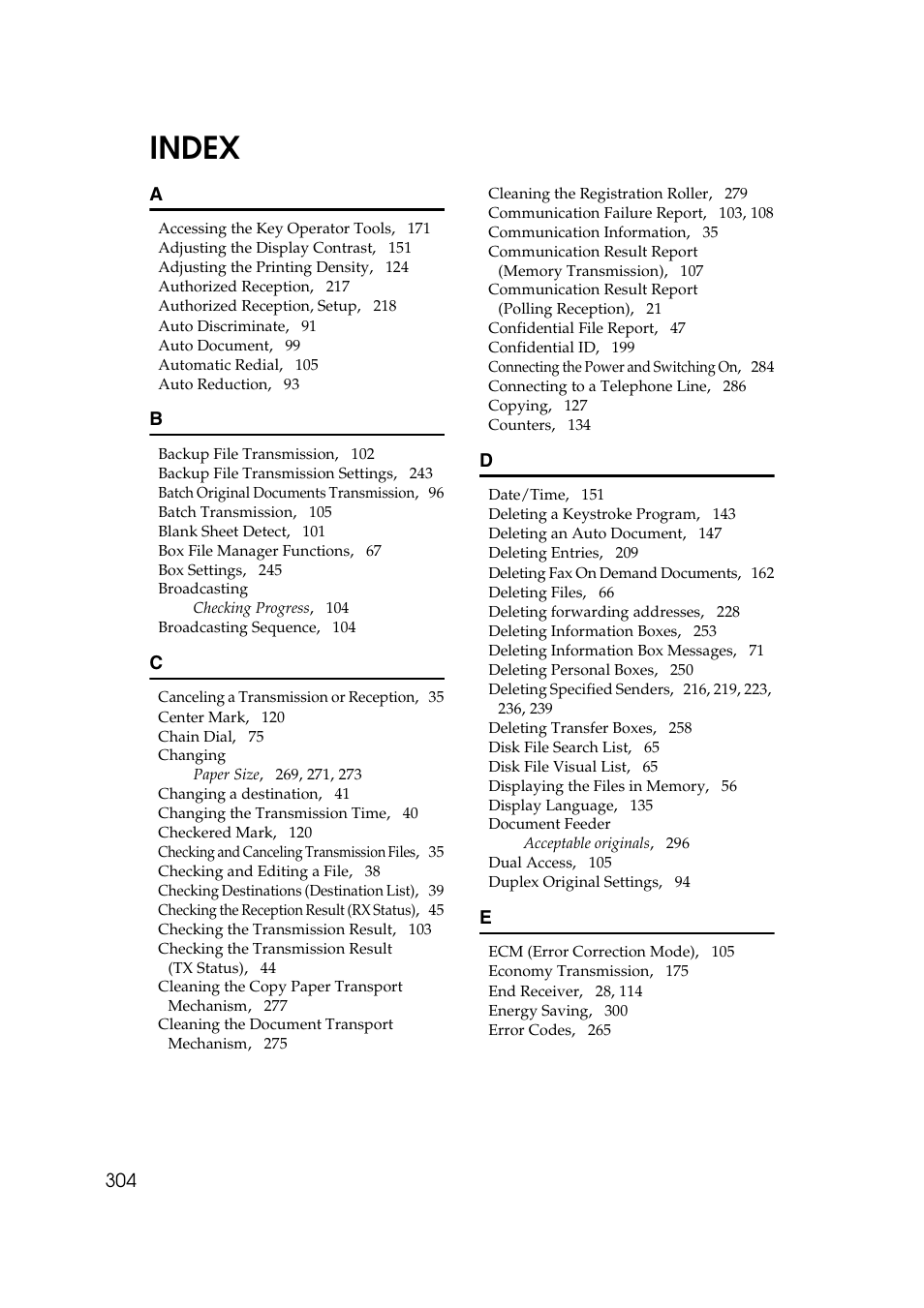 Index | Savin 3799nf User Manual | Page 316 / 320
