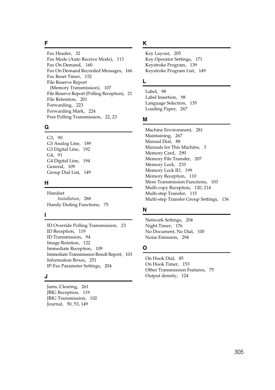 305 f | Savin 3799nf User Manual | Page 317 / 320