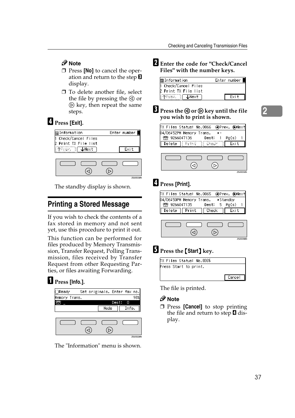 P.37 “printing a stored message, Printing a stored message | Savin 3799nf User Manual | Page 49 / 320