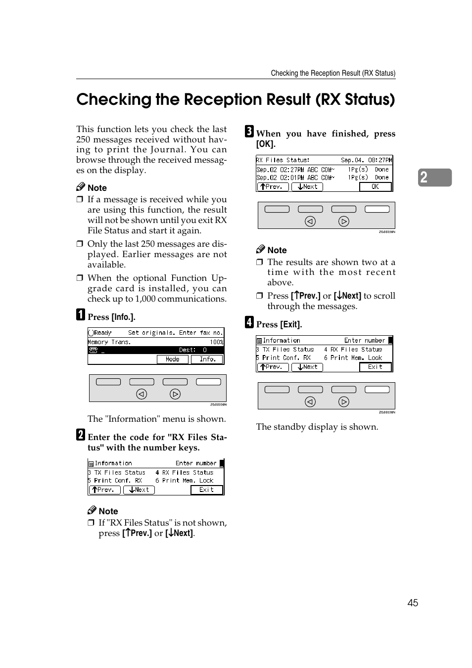 2checking the reception result (rx status) | Savin 3799nf User Manual | Page 57 / 320