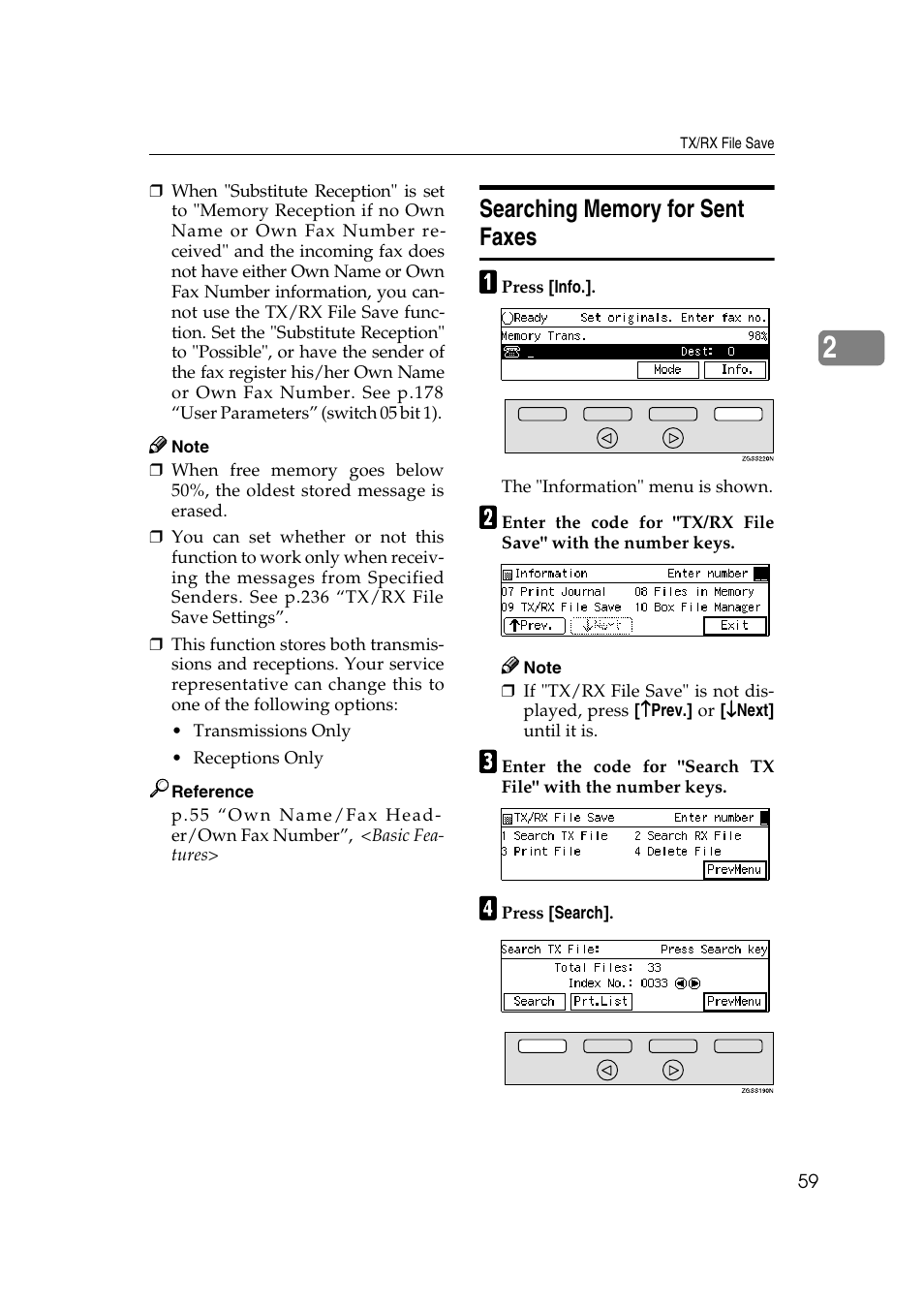 See p.59 “search- ing memory for sent faxes | Savin 3799nf User Manual | Page 71 / 320