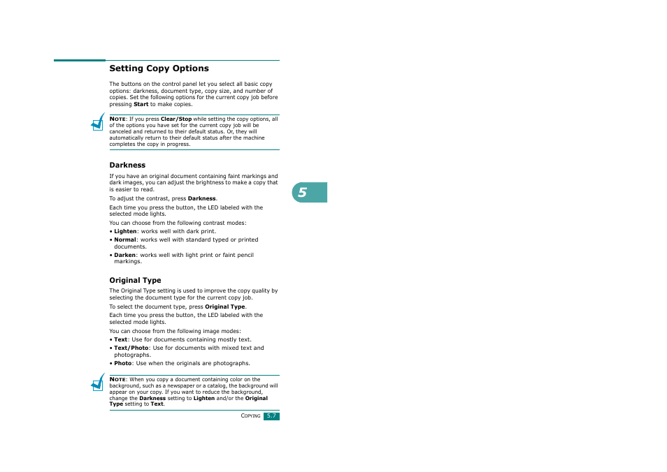 Setting copy options, Darkness, Original type | Darkness original type | Savin AC205 User Manual | Page 120 / 339
