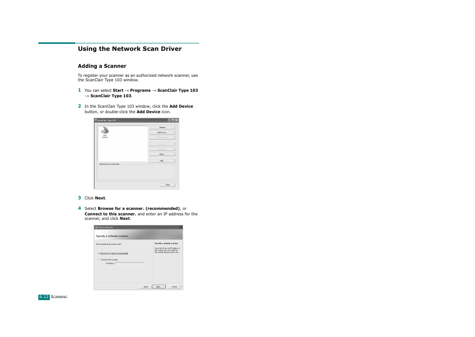 Using the network scan driver, Adding a scanner | Savin AC205 User Manual | Page 141 / 339