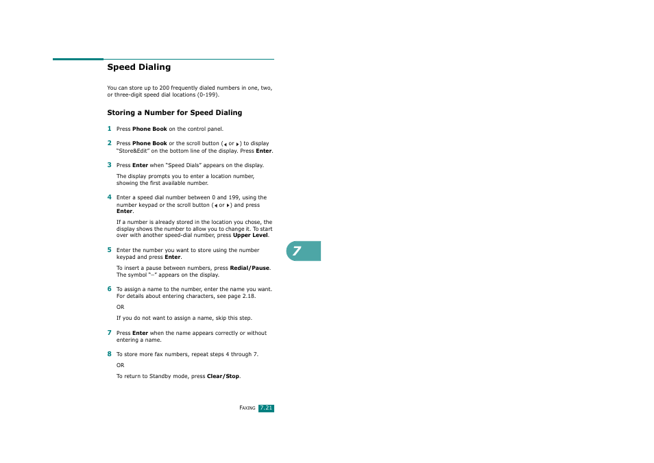 Speed dialing, Storing a number for speed dialing | Savin AC205 User Manual | Page 168 / 339