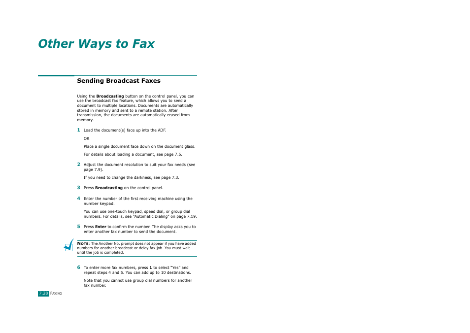 Sending broadcast faxes, Other ways to fax | Savin AC205 User Manual | Page 175 / 339