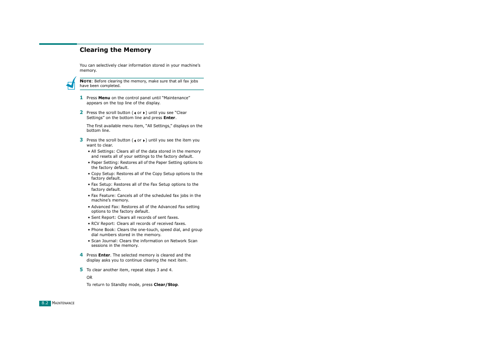 Clearing the memory | Savin AC205 User Manual | Page 189 / 339