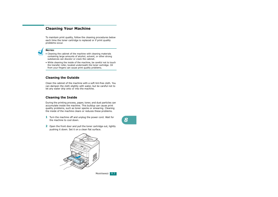 Cleaning your machine, Cleaning the outside, Cleaning the inside | Cleaning the outside cleaning the inside | Savin AC205 User Manual | Page 190 / 339