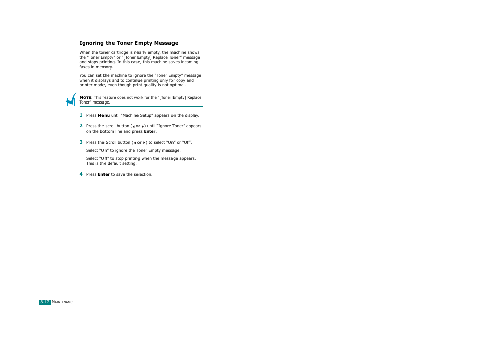 Ignoring the toner empty message | Savin AC205 User Manual | Page 199 / 339