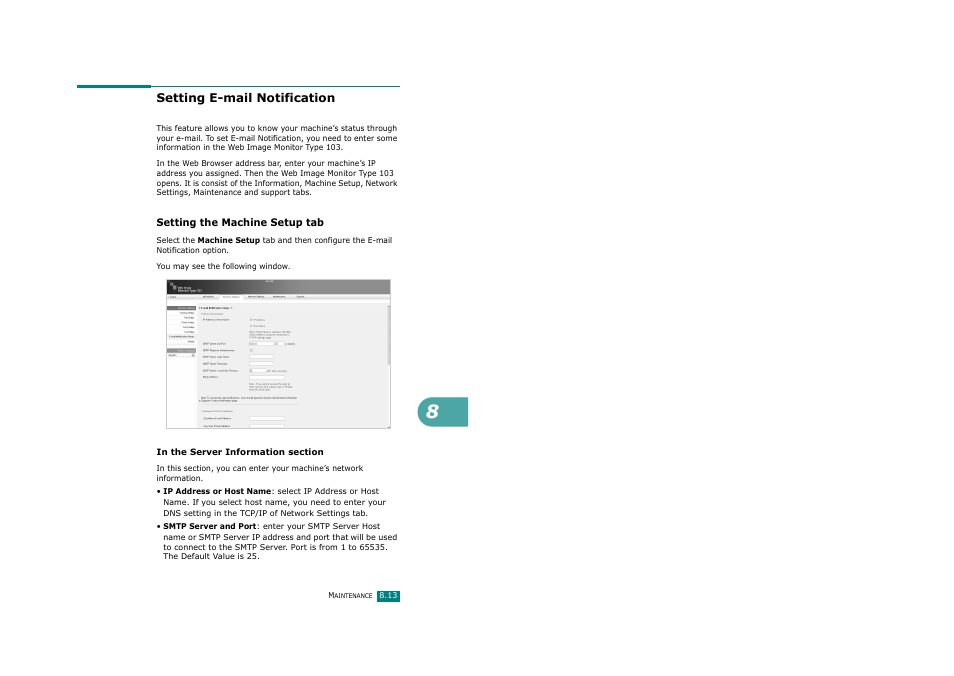 Setting e-mail notification, Setting the machine setup tab | Savin AC205 User Manual | Page 200 / 339