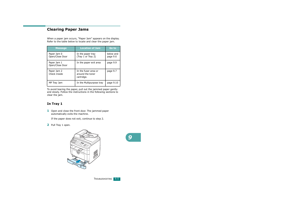 Clearing paper jams, In tray 1 | Savin AC205 User Manual | Page 208 / 339