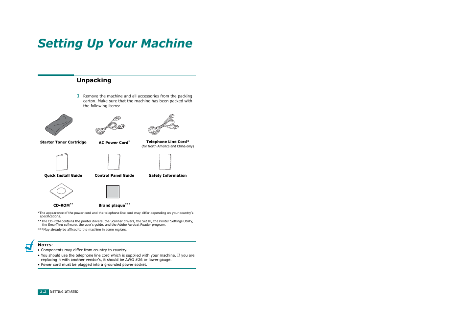 Unpacking, Setting up your machine | Savin AC205 User Manual | Page 27 / 339