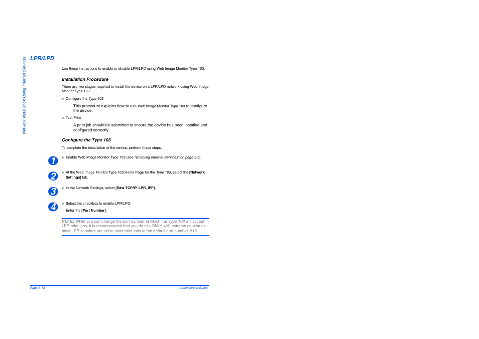 Lpr/lpd, Installation procedure, Configure the type 103 | Lpr/lpd -12 | Savin AC205 User Manual | Page 320 / 339