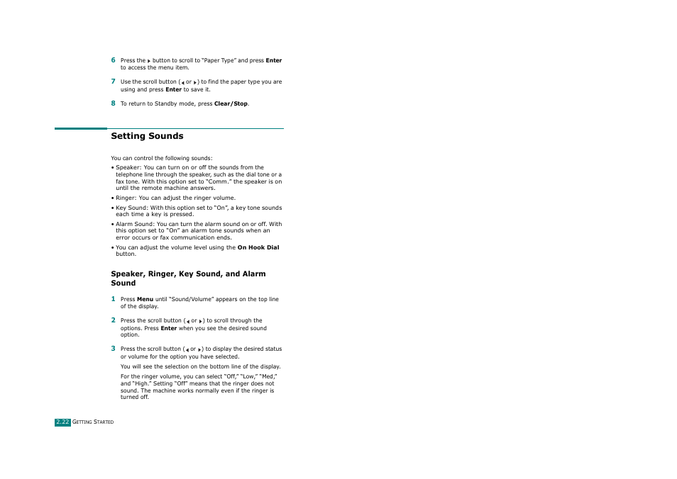 Setting sounds, Speaker, ringer, key sound, and alarm sound | Savin AC205 User Manual | Page 47 / 339