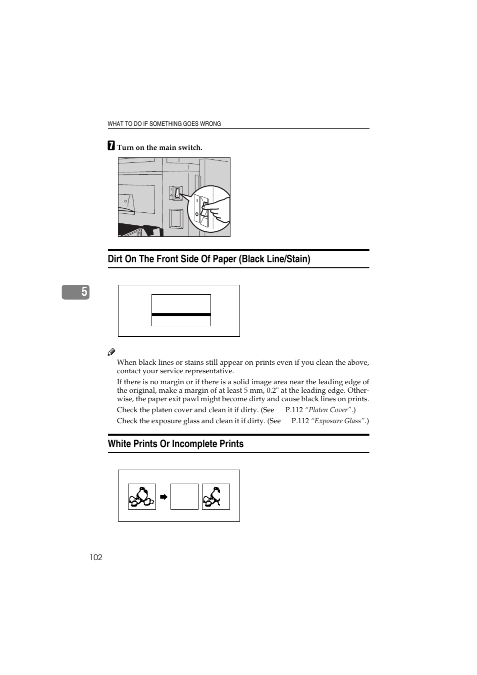 Dirt on the front side of paper (black line/stain), White prints or incomplete prints | Savin 3150eDNP User Manual | Page 123 / 125