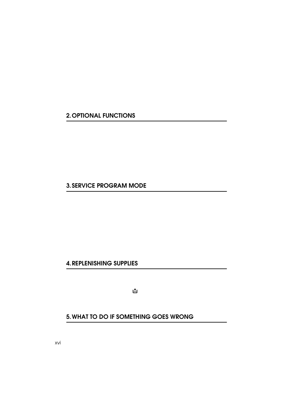 Optional functions, Service program mode, Replenishing supplies | What to do if something goes wrong | Savin 3150eDNP User Manual | Page 19 / 125