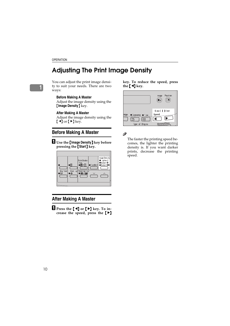 1adjusting the print image density, Before making a master, After making a master | Savin 3150eDNP User Manual | Page 31 / 125