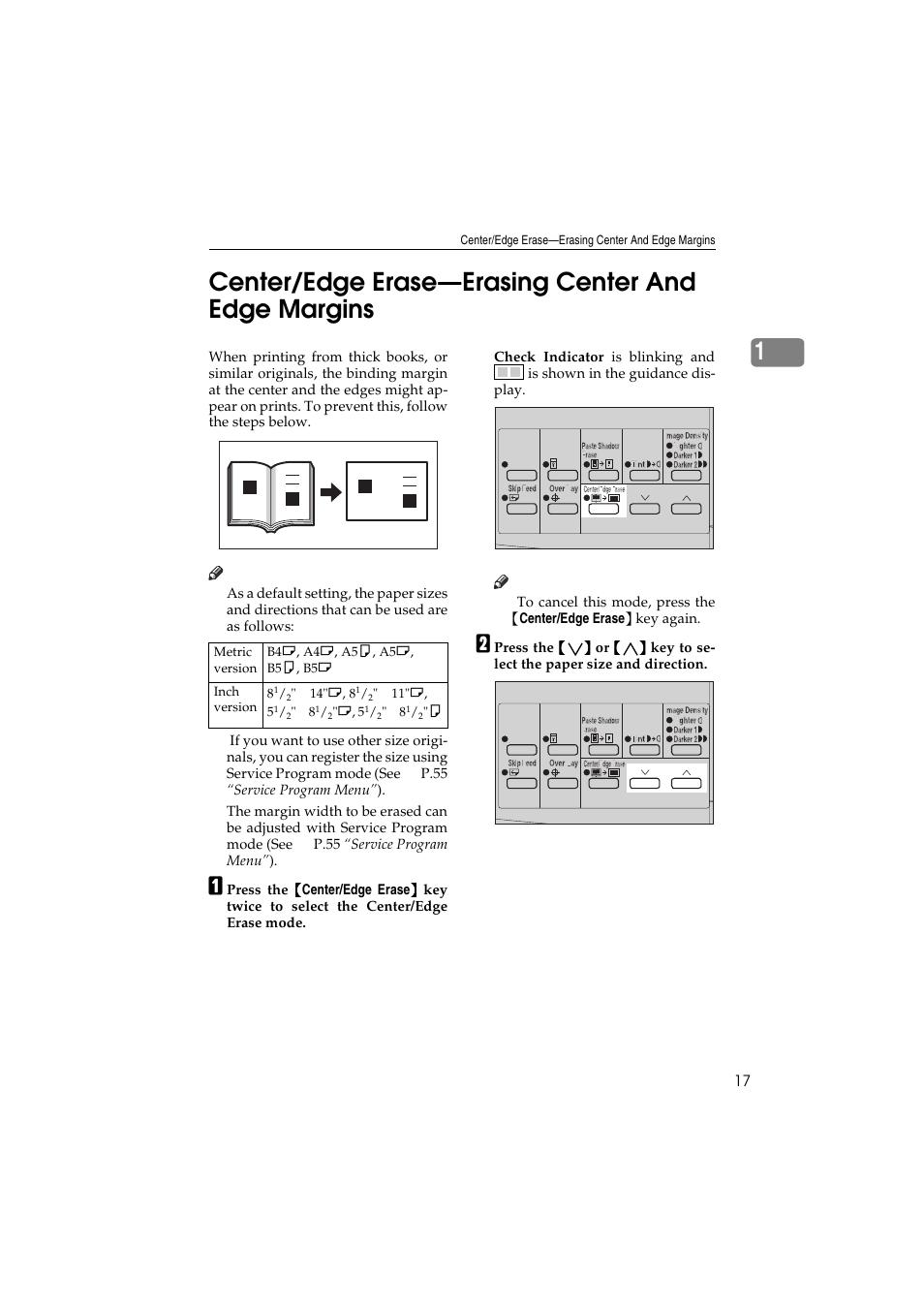 1center/edge erase—erasing center and edge margins | Savin 3150eDNP User Manual | Page 38 / 125