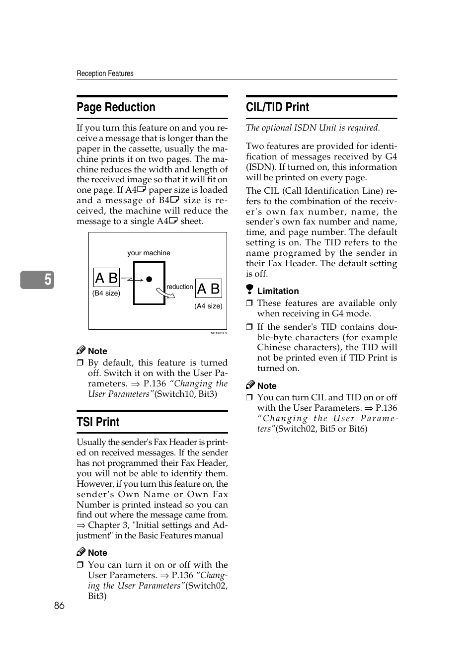 Page reduction, Tsi print, Cil/tid print | Savin 1045 User Manual | Page 100 / 216