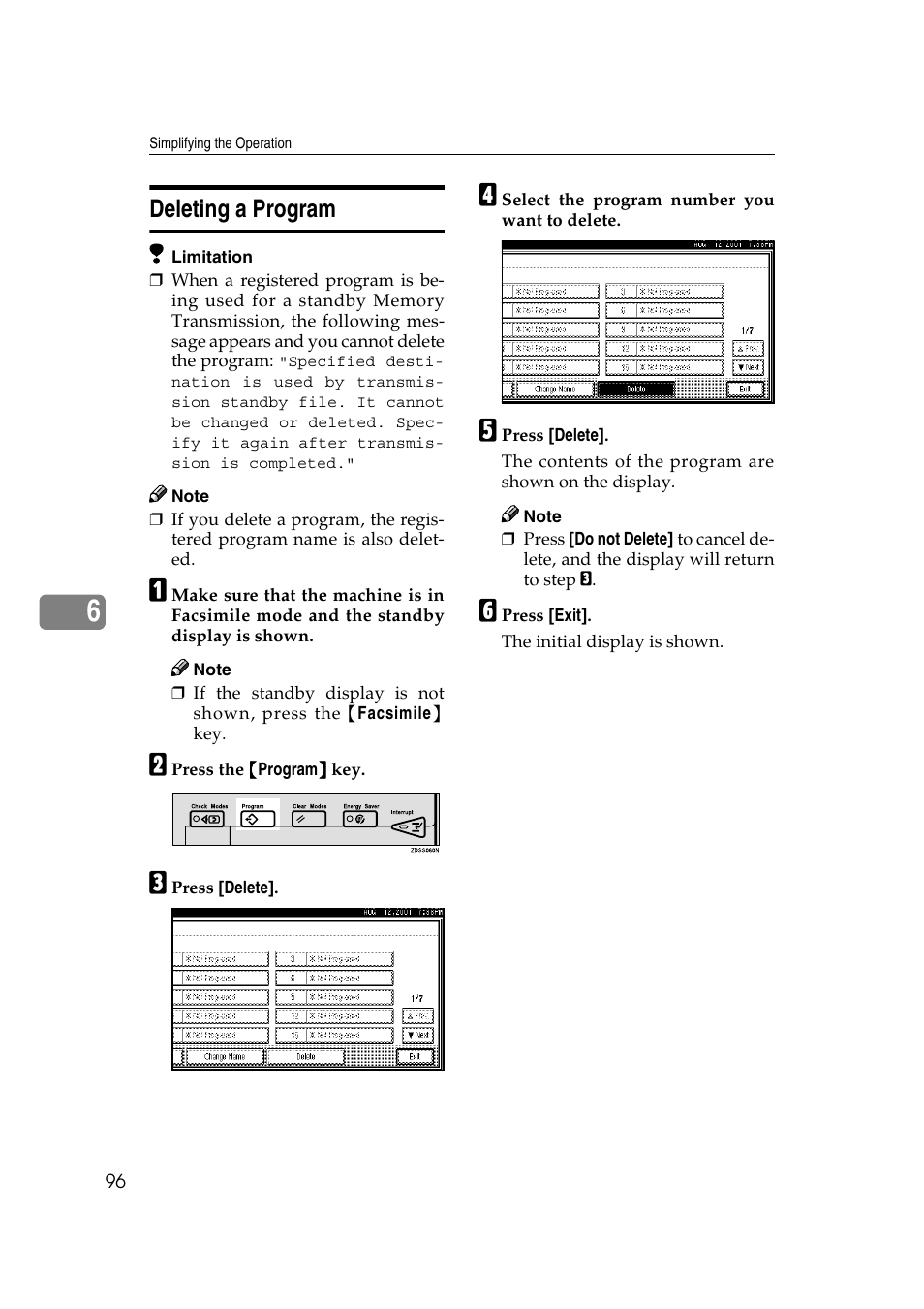 Deleting a program | Savin 1045 User Manual | Page 110 / 216