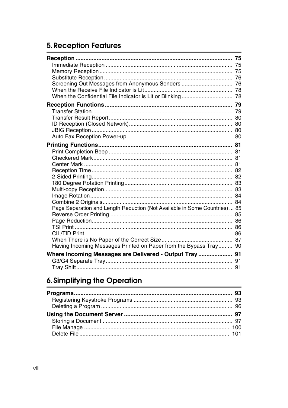 Reception features, Simplifying the operation | Savin 1045 User Manual | Page 12 / 216