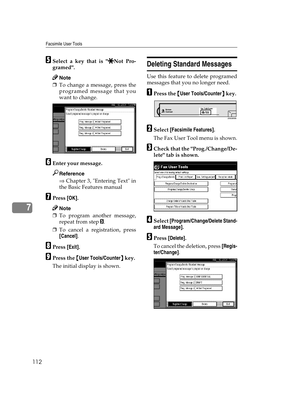 Deleting standard messages | Savin 1045 User Manual | Page 126 / 216