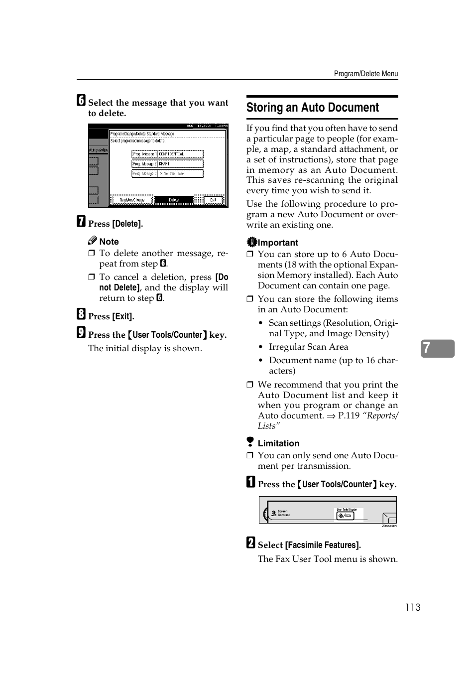 Storing an auto document | Savin 1045 User Manual | Page 127 / 216