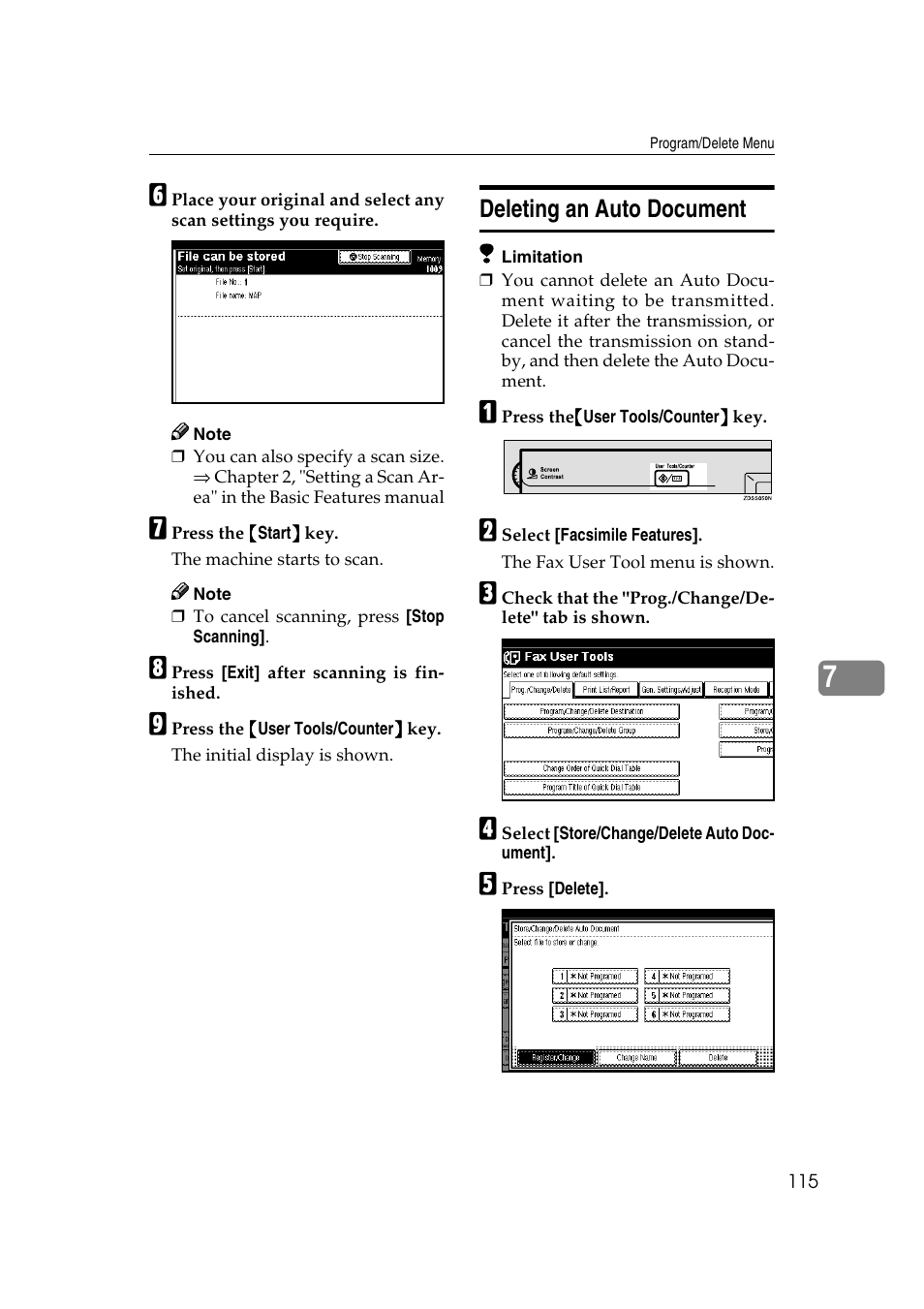 Deleting an auto document | Savin 1045 User Manual | Page 129 / 216