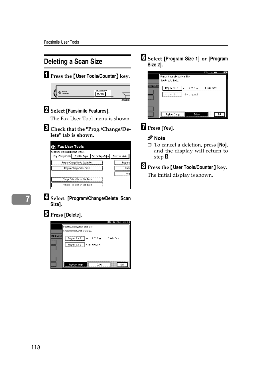 Deleting a scan size | Savin 1045 User Manual | Page 132 / 216